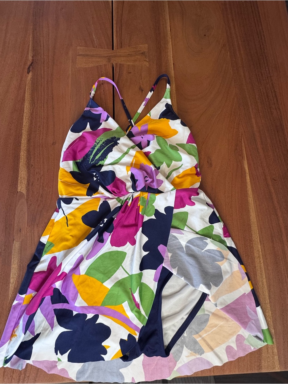 Anne Cole Floral Swim Dress Wrap Skirt Flattering Fit Resort Size 10
